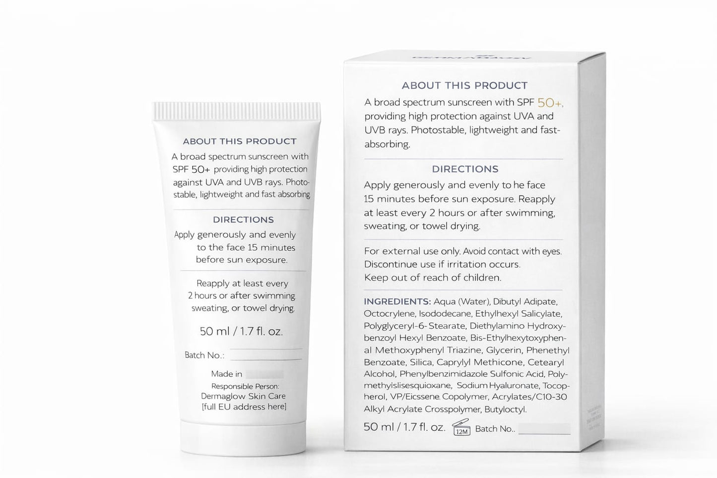 Dermaglow skincare SPF 50+